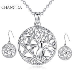 <span class=keywords><strong>La</strong></span> <span class=keywords><strong>estrella</strong></span> de plata esterlina 925 de <span class=keywords><strong>la</strong></span> familia Árbol de <span class=keywords><strong>la</strong></span> vida pendientes conjunto de joyas de collar para las mujeres - Product Image 1