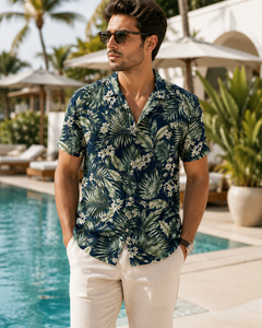 Camisa de Playa Personalizada para Hombre con Estampado Tropical Digital, Manga Corta, Cuello Regular, Ropa Cómoda para Vacaciones de Verano - Product Image 2