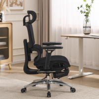 Chaise de bureau ergonomique noire à dossier haut en maille avec appui-tête et soutien lombaire réglables