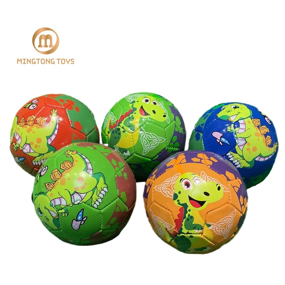Çocuklar açık kapalı spor komik karikatür dinozor desen PVC futbol oyuncak boyutu 2 Mini futbol topu