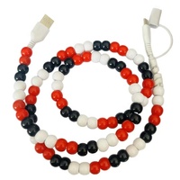 Câble de charge pour téléphone Type-C tressé multicolore de 12 mm avec perles rouges et vertes, à charge rapide pour ordinateur et appareil photo