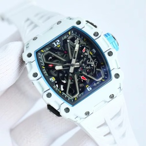 Reloj de Pulsera con Tourbillon Integrado, Caja en Forma de Barril de Fibra de Carbono, Correa de Goma, Diseño de Fondo de Caja Transparente, Reloj Mecánico - Product Image 6