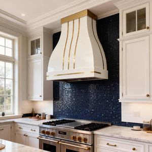 Lüks Villa Mutfağı İçin Pirinç Kayışlı Özel Mimari Beyaz Metal Davlumbaz Muhafazası - Product Image 4