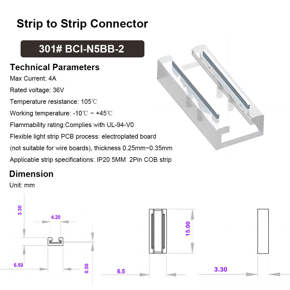 301 #5mm 2Pin tira para tira