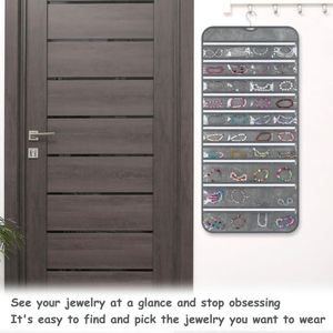 Double-Sided Folding Hanging Jewelry Organizer 80 Pockets 36 Hooks Fabric Storage Bag with Zipper for Earrings Necklaces Rings - Product Image 4