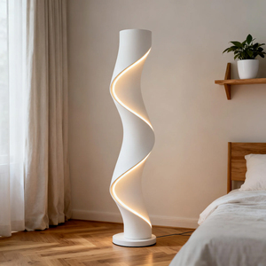 Lámpara de Pie Moderna con Diseño Retorcido, Plástico Blanco, LED, Control Táctil, Altura Ajustable, Diseño Minimalista, Tamaño Grande, Luz Cálida de 2700K - Product Image 1