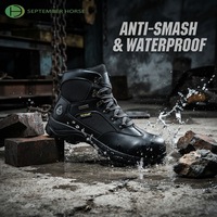 Bottes de travail en cuir véritable pour hommes, bottes de sécurité noires imperméables pour travaux électriques