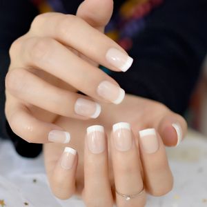 Ongles pressés carrés brillants avec pointes françaises, ongles en acrylique nude pour ongles à coller, chic pour femmes, <span class=keywords><strong>manucure</strong></span> <span class=keywords><strong>de</strong></span> salon - Product Image 4