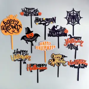 Bí ngô BAT Phù Thủy bánh Topper khủng bố màu đen Acrylic bánh Topper lừa hoặc điều trị hạnh phúc Halloween Baking trang trí bên