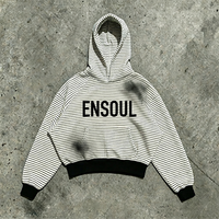 Sweat à capuche en molleton rayé personnalisé pour hommes |   Pull-over streetwear décontracté coupe ample à manches raglan, imprimé par sérigraphie effet peinture vintage