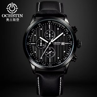 OCHSTIN Montre à quartz pour homme, chronographe, bracelet en cuir, mode business, sport, résistant à l'eau 3BAR, cadran 42 mm