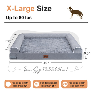 Luxury Large <strong>Dog</strong> &amp; Cat Bed Orthopedic Washable Memory Foam Velvet Eco-Friendly Grey Waterproof 40x32x6.5" for <strong>Couch</strong>/<strong>Sofa</strong> - Product Image 6