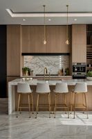 Cuisine moderne en bois Prima avec îlot en marbre pour appartement, villa, hôtel – Design minimaliste, fabrication sur mesure
