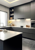 Meubles de cuisine modernes sur mesure pour toute la maison, laqués brillants, en forme de L, modulaires, de luxe, en bois massif, avec armoire de rangement