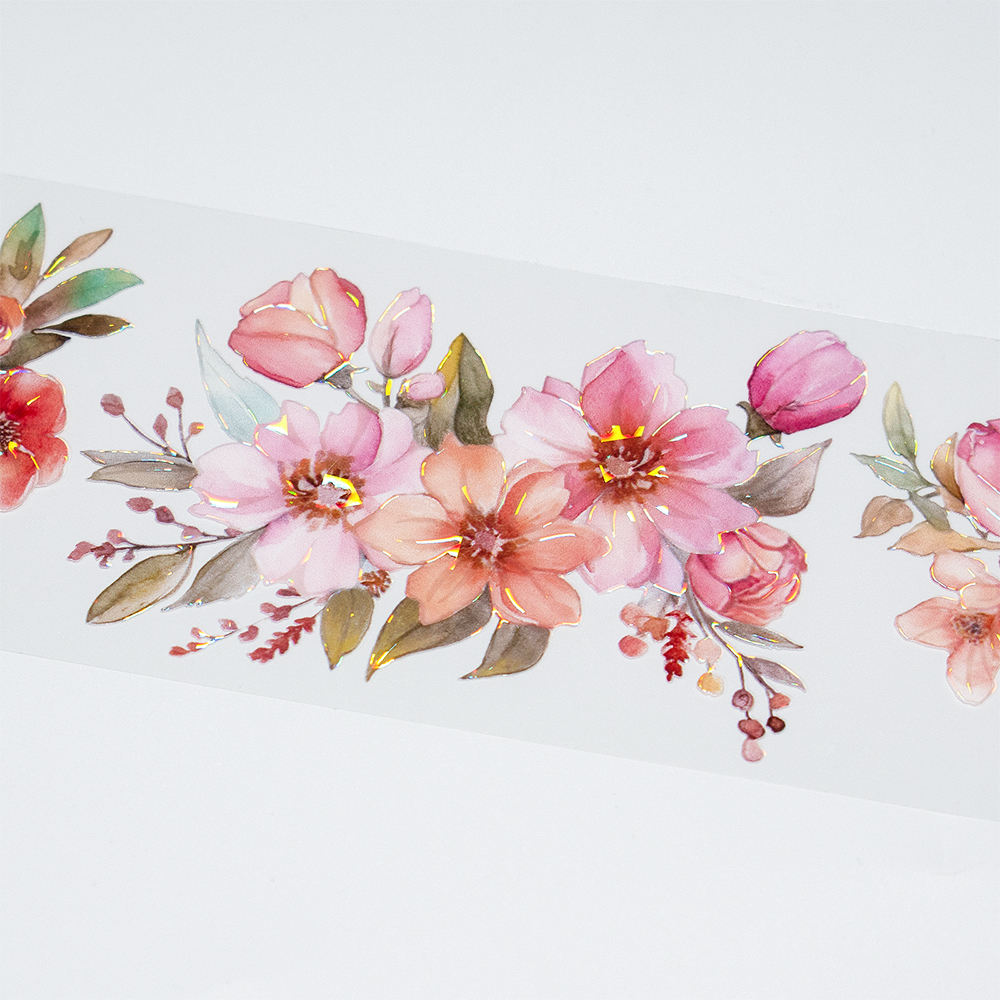 Transparent PET + shell holographic gold + release line example