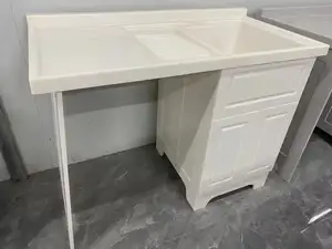 OEM Customized Solid Surface Bathroom Cabinet Laundry Room Sink Cabinet For Washing Machine Sink With Resin Marble Materials