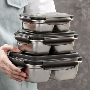 Boîte à lunch de cuisine, boîte alimentaire pour réfrigérateur, boîte de conservation en acier inoxydable 304 de qualité alimentaire, hermétique, empilable, avec couvercle noir - Product Image 4