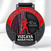 Médaille personnalisée pour finisseur de marathon, en alliage de zinc couleur bronze, ronde, frappée à l'outil, avec silhouette de coureur rouge, récompense de course, souvenir