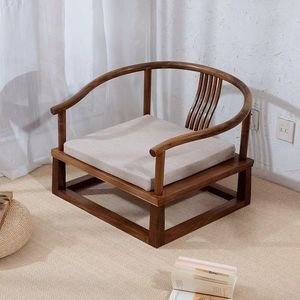Silla Tatami de Madera Maciza de Olmo, Silla Individual para Sala de Té con Reposabrazos, Asiento de Ventanal de Estilo Chino Moderno - Product Image 1