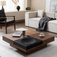 Table basse de style italien de luxe en placage de noyer, bois de qualité E1 avec rangement magnétique, meuble carré pour salon