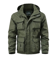 Veste Safari Vintage Hiver en Toile avec Poches Cargo 3D, Écologique, Respirante, Coupe Ample, Teinte, Zippée sur le Devant pour Homme
