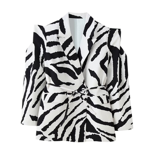 PB&ZA <span class=keywords><strong>Blazer</strong></span> con Cinturón y Estampado de <span class=keywords><strong>Cebra</strong></span> para Mujer, Moda 2026, Estilo Vintage, Manga Larga, Casual, Prenda Exterior Chic - Product Image 1