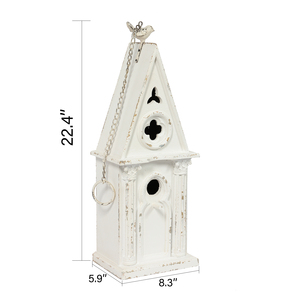 Decorazione da Parete in Legno Bianco Stile <span class=keywords><strong>Shabby</strong></span> <span class=keywords><strong>Chic</strong></span> Vintage per Esterni, Decorazione da Tavolo, Decorazione da Giardino, Casetta per Uccelli in Legno - Product Image 2