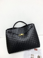 Sac fourre-tout tissé à la main en cuir véritable pour femmes, fermeture magnétique, style européen et américain, couleur unie, grande capacité, toutes saisons