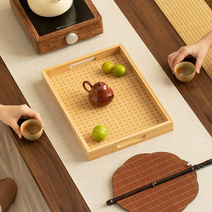 Bandeja de Servir de Bambú con Patrón Geométrico Multifuncional para Uso Doméstico y Comercial - Product Image 4