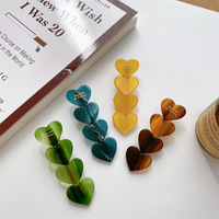Pince à cheveux en acétate motif quatre cœurs ALL YOUNG, pince bec de canard avec lettres dorées, pince latérale cœur doux, accessoire capillaire pour filles, vente en gros personnalisée