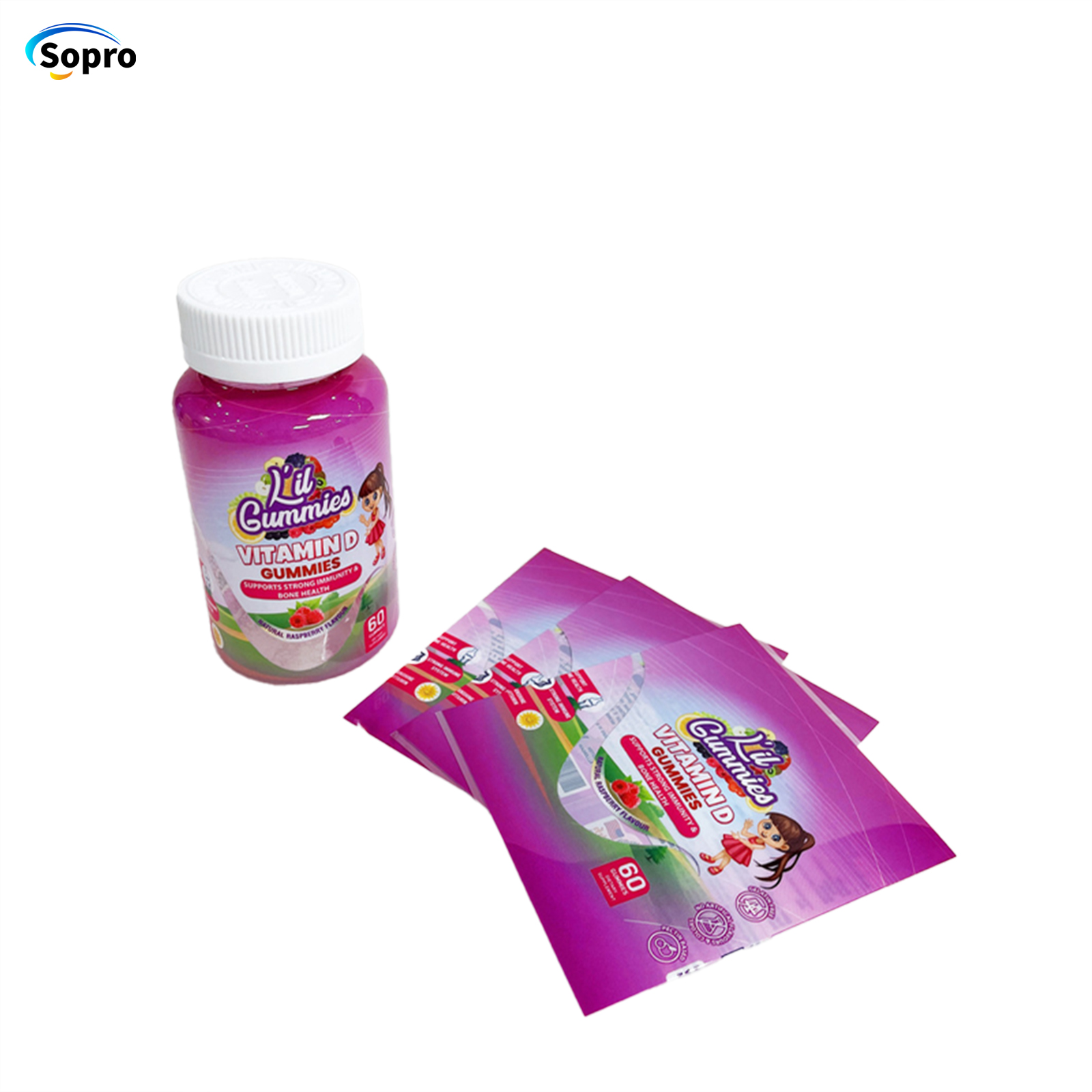 Custom Printing Shrink Wrap Label for Healthcare Bottle Shrink Sleeve Label for Candy Chocolate Gummy Bottle