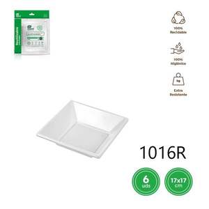 Plateau en plastique jetable PLATO HONDO 1016R, forme carrée 17x17cm, réutilisable, 6 unités, blanc, assiettes jetables pour plats à emporter - Product Image 2