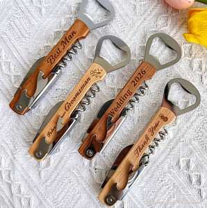 Tire-bouchon en bois gravé sur mesure, ouvre-bouteille multifonction, ouvre-bouteille portable pour vin et bière, pour la maison, le bar, les fêtes, cadeau - Product Image 1