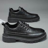 Chaussures décontractées en cuir pour hommes, style coréen, tendance, noires, à bout large, à ouverture peu profonde
