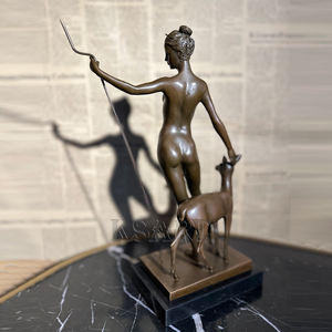 Sculpture en bronze de style européen, art, déesse de la chasse Arthémis et cerf, style rétro, jardin extérieur - Product Image 3