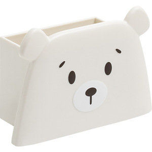 Free Bear Cute Pen Holder White Plastic Square Shape Large Capacity Storage For Desk Office Stationery Organization - Product Image 1