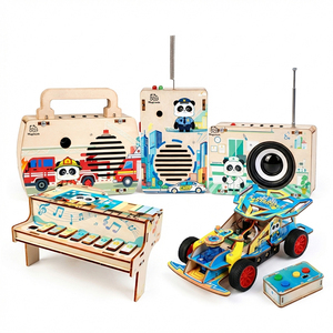 Kit éducatif 5-en-1 en bois pour la fabrication d'une voiture télécommandée électronique, d'un talkie-walkie et d'un projecteur de physique radio, matériel pédagogique STEM pour étudiants - Product Image 1
