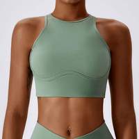 Soutien-gorge de sport JY personnalisé avec logo, col montant, dos croisé, haute élasticité, rembourré, luxe, taille haute, sensation seconde peau, pour entraînement et yoga, grandes tailles