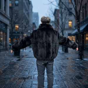 Nouvelle Veste Bomber Homme 2025 en Vraie Fourrure de Lapin Rex, Coupe Oversize avec Col Rabattable en Fourrure de Renard - Product Image 3