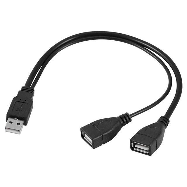 1 Male Plug to 2 Female Socket USB 2.0 Extension Data Cable Power Adapter Converter Y Splitter USB 2.0 Cable 30cm