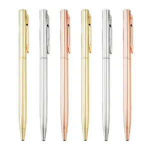 Heißer Verkauf hochwertiger Roségold Metall Twist Kugelschreiber schlanker Luxushotel Stift mit benutzer definiertem Logo