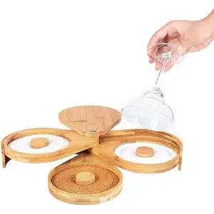 Pabrik Pemaku Garam Bambu 3-Tier Kaca Rimmer Margarita Salt Rimmer Set Piring untuk Koktail