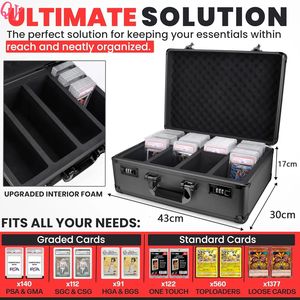 Caja de Almacenamiento para Tarjetas Graduadas Q Y 140+ de 4 Filas, Estuche para Tarjetas Graduadas, Estuche de Almacenamiento para Tarjetas, Aluminio - Product Image 5