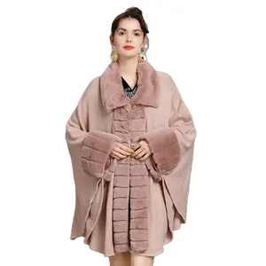 Faux fur style cardigan latest design lady cloak for party fake fur trim cape
