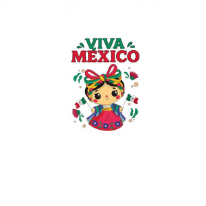 Camiseta Viva México con Diseño de Muñeca Mexicana Linda para el Día de la Independencia - Product Image 2