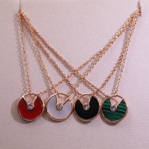 Collar de Acero de Titanio para Mujer, Amuleto Chapado en Oro Rosa de 18K, Concha Blanca, Calcedonia Roja, Circonita Individual, Cadena para Clavícula - Product Image 1