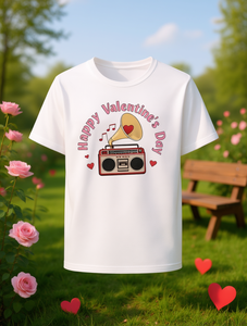 T-shirt da donna per San Valentino, stampa retrò a forma di cuore con altoparlante, taglie forti, casual, girocollo, primavera estate, 100% cotone - Product Image 2