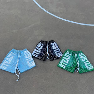 Pantalones cortos deportivos de Hip Hop para hombre de algodón de rizo francés vintage, estampado personalizado, lavado ácido, rasgado, desgastado, con cordón para correr - Product Image 1