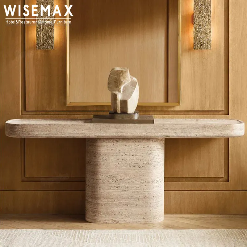 WISEMAX फर्नीचर आधुनिक कमरे में रहने वाले फर्नीचर उच्च अंत आयत कंसोल तालिका दीवार होटल के लिए Travertine टी आकार कोने की मेज