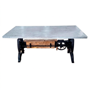 Mesa Industrial Vintage de Hierro Fundido y Madera de Mango con Manivela, Construcción Sólida, Moderna, Ajustable en Altura, Plegable, Estilo Rústico, para Hotel, 6 Plazas - Product Image 1